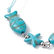 Fish & Starfish Synthetic Turquoise Braided Bead Bracelets BJEW-JB09820-2