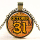 Flat Round with Halloween Time Glass Alloy Pendant Necklaces NJEW-N0051-053H-01-1