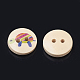 2-Hole Wooden Printed Buttons WOOD-S040-51-2
