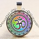 Flat Round with Rainbow Yoga Glass Alloy Pendant Necklaces NJEW-N0051-050E-02-1