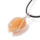 Natural Red Aventurine Leaf Cage Pendant Necklace with Waxed Cords NJEW-TA00035-01-5