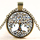Tree Of Life Pattern Flat Round Glass Pendant Necklaces NJEW-N0051-048O-01-1