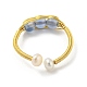 Natural Pearl & Aquamarine Beaded Open Cuff Ring RJEW-H220-40G-3