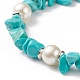 Synthetic Turquoise(Dyed) Chips & Imitation Pearl Beaded Bracelet with Alloy Turtle Charm BJEW-TA00145-4