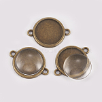 DIY Links Making, with Alloy Cabochon Connector Settings and Clear Glass Cabochons, Flat Round, Antique Bronze, Connector Setting: 25x19x2mm, Hole: 2mm, Tray: 16mm, Glass Cabochon: 15.5~16x4~5mm, 2pcs/set