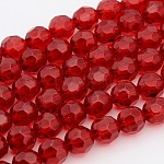 Half-Handmade Transparent Glass Beads Strands, Faceted Round, Crimson, 12mm, Hole: 1.5mm, about 13 inch/strand, about 28pcs/strand