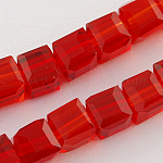 Chapelets de perles en verre, facette, cube, rouge, 6x6x6mm, Trou: 1mm, Environ 100 pcs/chapelet, 22 pouce