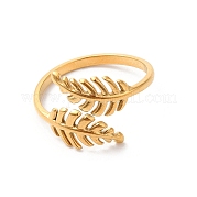 Ion Plating(IP) 304 Stainless Steel Leaf Open Cuff Ring for Women RJEW-K245-40G