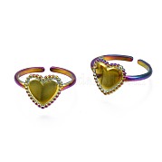 304 Stainless Steel Heart Cuff Ring RJEW-N038-108