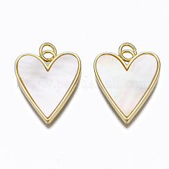 Pendente in ottone, con guscio e anelli di salto, nichel libero, cuore, vero placcato oro 16k, 21x17.5x2mm, Foro: 3 mm
