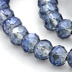 Fili di perle di vetro rondelle sfaccettate placcate arcobaleno, azzurro acciaio chiaro, 10x8mm, Foro: 1 mm, circa 62pcs/filo, 19 pollice