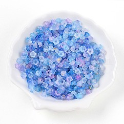 Perles en acrylique transparent mat, fleur, une feuille d'or, bleuet, 5.5~6x3mm, Trou: 1.5mm, environ1086 pcs / 50 g.