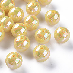 Abalorios acrílicos opacos, color de ab chapado, redondo, oro, 20x19mm, agujero: 2~3 mm