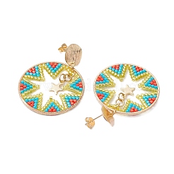 Pendientes colgantes redondos y planos con cuentas de vidrio para mujer&nbsp;EJEW-MZ00267