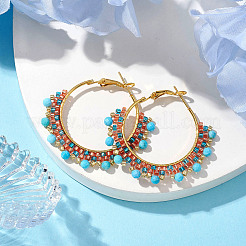Boho orecchini a cerchio in magnesite naturale sfaccettata (tinta) e vetro da donna&nbsp;EJEW-MZ00156
