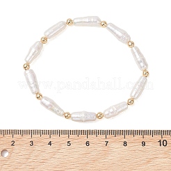 Natürliche barocke Keshi-Perlen und dehnbare Messingarmbänder für Damen&nbsp;BJEW-JB13685