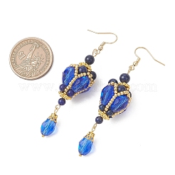 Серьги-подвески в форме капли из натурального лазурита и стеклянных бусин.&nbsp;EJEW-MZ00686-03