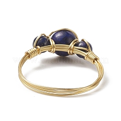 Natürlicher Lapislazuli runder geflochtener Perlen-Fingerring&nbsp;RJEW-JR00550-03