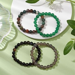 4 pz costellazione 8 mm rotondo agata grigia naturale e avventurina verde e agata indiana e onice nero (tinto e riscaldato) braccialetti elasticizzati con perline per donna&nbsp;BJEW-JB10632