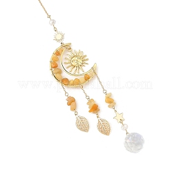 Luna de latón y atrapasueños de topacio natural y fragmentos de jade&nbsp;HJEW-TA00498