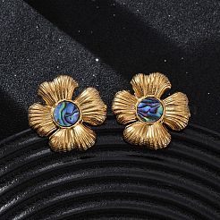 Серьги-гвоздики из натуральной ракушки пауа из нержавеющей стали 304&nbsp;EJEW-Z103-12G