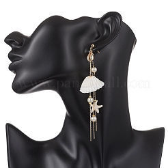 Серьги-гвоздики в форме ракушки из латуни и стекла с жемчужинами&nbsp;EJEW-TA00764