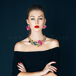 Collana con ciondolo a forma di fiore della vita con strass colorati e orecchini pendenti&nbsp;SJEW-AN0001-12