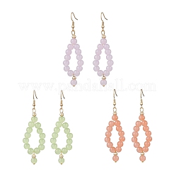 3 пара двухцветных серег-капель из искусственного нефрита с бусинами из стекла&nbsp;EJEW-JE06517