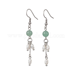 Круглые серьги-подвески с натуральными камнями и бусинами из натурального жемчуга&nbsp;EJEW-JE06936