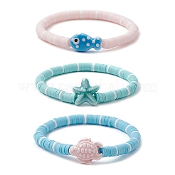 3 шт. 3 стиля плоские круглые эластичные браслеты из полимерной глины ручной работы в стиле хейши&nbsp;BJEW-JB11715