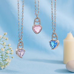 4 шт. 4-х цветные латунные ожерелья с подвеской в виде сердца из кубического циркония для женщин&nbsp;NJEW-HY0001-28