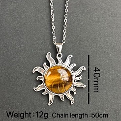 Vintage-Halsketten mit natürlichem Tigerauge-Sonnenanhänger aus Legierung&nbsp;WB3716-12