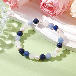 Natürliche weiße Jade & Lapislazuli & Perlen runde Stretch-Armbänder für Frauen&nbsp;BJEW-JB11041-02
