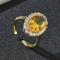 Bagues ouvertes en laiton avec micro pavé de zircones cubiques pour femmes&nbsp;RJEW-L343-17G