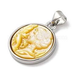 Pendentifs camée sculptés en coquillage jaune naturel pour femme&nbsp;KK-D537-01P-01