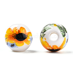 Cuentas de porcelana con estampado floral&nbsp;PORC-E021-01C