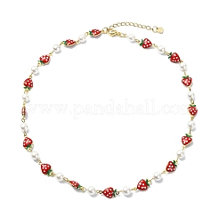 Colliers à maillons en laiton émaillé rouge fraise pour femmes&nbsp;NJEW-JN06121