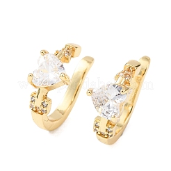 Серьги-манжеты в форме сердца из латуни с микропаве из прозрачных кубических цирконий&nbsp;EJEW-H178-02G