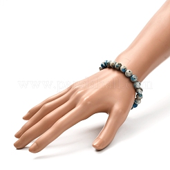 Bracelet extensible de perles rondes en pierre k2 naturelle / goutte de pluie azurite pour hommes femmes&nbsp;BJEW-JB06812