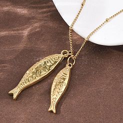 Парные ожерелья-спутники из нержавеющей стали 304 с подвеской в виде рыбки для женщин&nbsp;LS-NJEW-Z108-02G