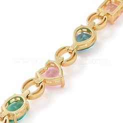Cuore colorato di zirconi cubici e braccialetto a catena a maglie rettangolari e a goccia&nbsp;BJEW-B068-02