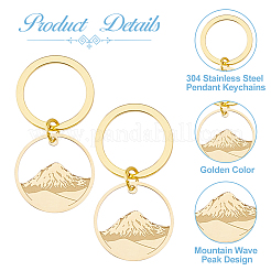 2 шт. круглое кольцо с подвеской в виде горы из нержавеющей стали 304&nbsp;KEYC-HS0001-03G