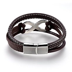 Bracelets multi-rangs avec cordon en cuir tressé&nbsp;BJEW-F349-12P-02