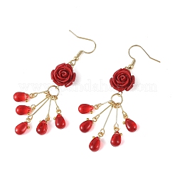 Boucles d'oreilles pendantes en corail synthétique et verre pour femmes&nbsp;EJEW-JE07412