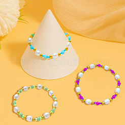 5шт 5 цвета пластиковые жемчужные бусины эластичные браслеты для женщин&nbsp;BJEW-HY0001-21