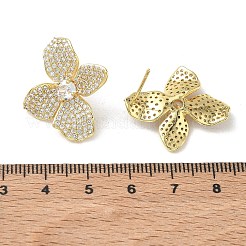 Boucles d'oreilles puces en laiton et zircon cubique transparent en forme de fleur à quatre feuilles&nbsp;KK-CBA36A2-08G