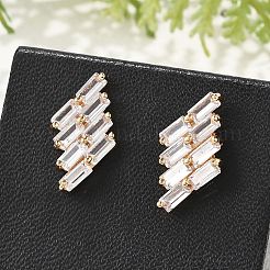 Серьги-гвоздики из латуни с микропаве из прозрачного кубического циркония в форме ромба для женщин&nbsp;EJEW-G428-04G