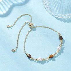 Bracelets à maillons en œil de tigre naturel&nbsp;BJEW-JB12907-01