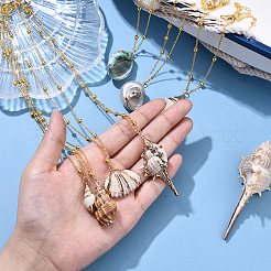 7 шт. 7 стиля гальванизированная натуральная ракушка подвеска латунная спутниковая цепь ожерелья&nbsp;NJEW-YW00003