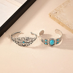 2шт 2 стиля сплава с синтетической бирюзой браслеты-манжеты для женщин&nbsp;FS-WG25D7B-01